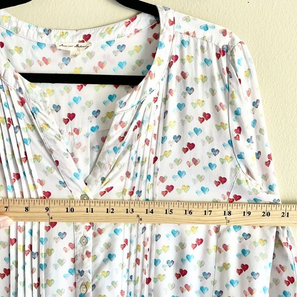 Jane Delancy Shirt Top Size L Hearts Print Long Sleeves Buttoned Comfy Colorful - Picture 5 of 7